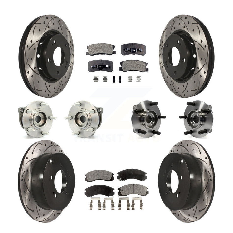 Front Rear Hub Bearings Assembly Coated Disc Brake Rotors And Ceramic Pads Kit (10Pc) For 2010-2011 Mitsubishi Lancer Ralliart Sportback with AWD KBB-111265