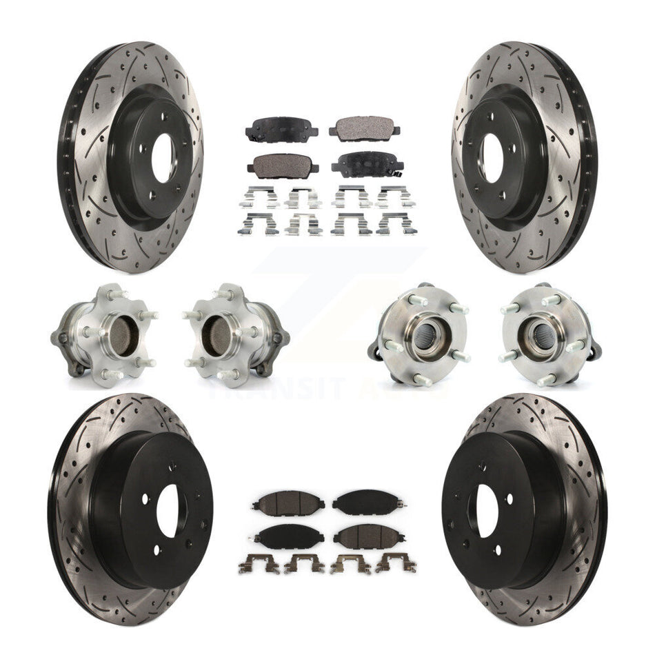 Front Rear Hub Bearings Assembly Coated Disc Brake Rotors And Ceramic Pads Kit (10Pc) For Nissan Pathfinder Murano INFINITI QX60 JX35 FWD KBB-111268