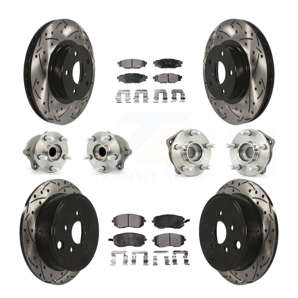 Front Rear Hub Bearings Assembly Coated Disc Brake Rotors And Ceramic Pads Kit (10Pc) For Subaru Impreza KBB-111272