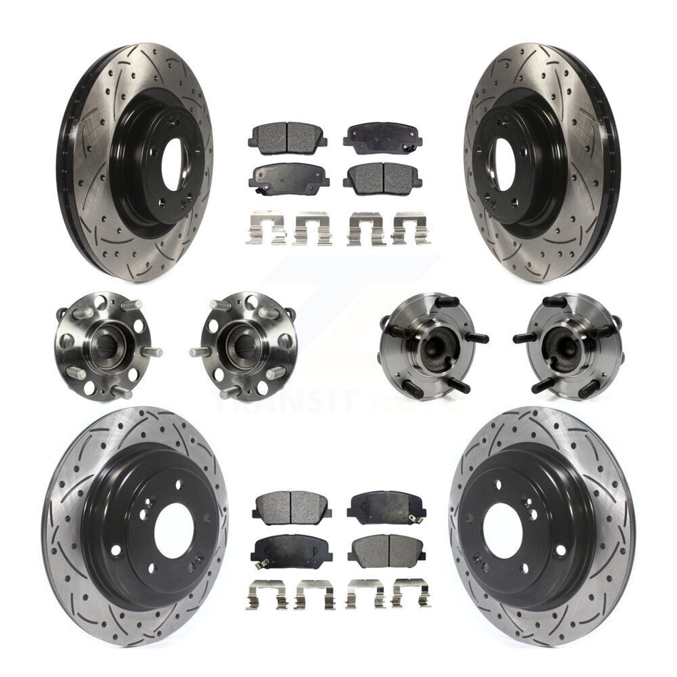 Front Rear Hub Bearings Assembly Coated Disc Brake Rotors And Ceramic Pads Kit (10Pc) For Hyundai Genesis Coupe KBB-111281