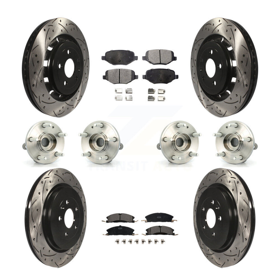 Front Rear Hub Bearings Assembly Coated Disc Brake Rotors And Ceramic Pads Kit (10Pc) For Ford Explorer Police Interceptor Utility KBB-111290