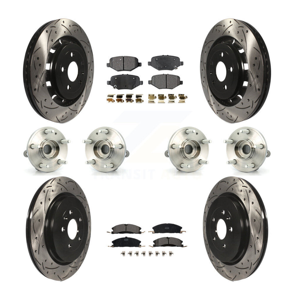 Front Rear Hub Bearings Assembly Coated Disc Brake Rotors And Ceramic Pads Kit (10Pc) For Ford Explorer KBB-111291