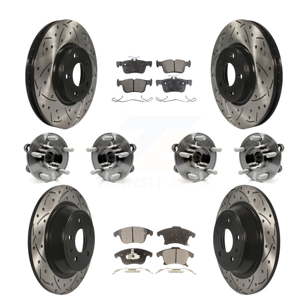 Front Rear Hub Bearing Coated Disc Brake Rotor And Ceramic Pad Kit (10Pc) For Ford Fusion KBB-111294