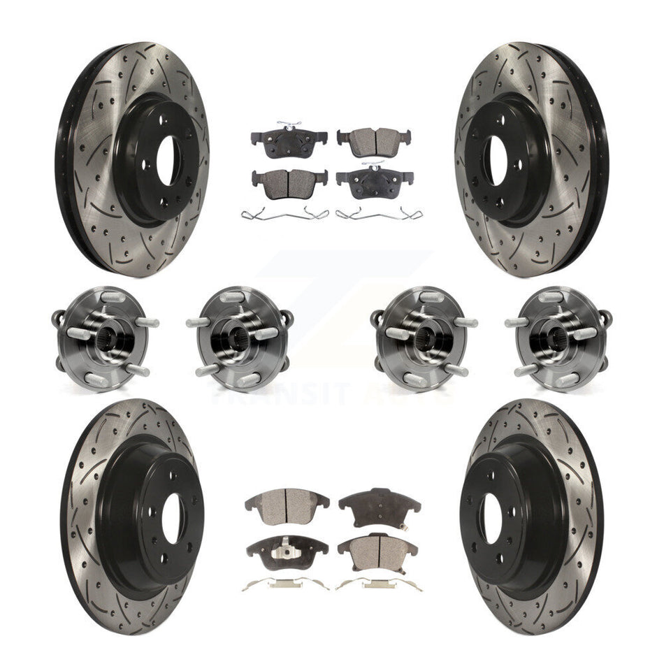 Front Rear Hub Bearing Coated Disc Brake Rotor And Ceramic Pad Kit (10Pc) For Ford Fusion KBB-111294