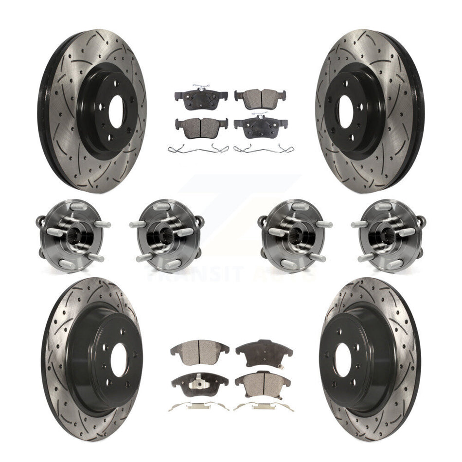 Front Rear Hub Bearing Coated Disc Brake Rotor And Ceramic Pad Kit (10Pc) For Lincoln MKZ KBB-111295