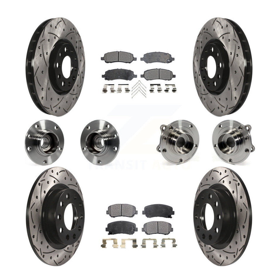 Front Rear Hub Bearings Assembly Coated Disc Brake Rotors And Ceramic Pads Kit (10Pc) For 2013-2016 Dodge Dart KBB-111297
