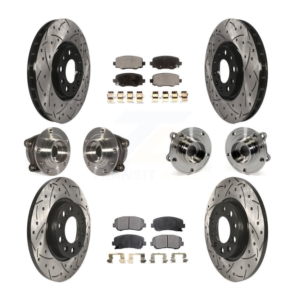 Front Rear Hub Bearings Assembly Coated Disc Brake Rotors And Ceramic Pads Kit (10Pc) For 2015-2017 Chrysler 200 AWD With 305mm Diameter Rotor KBB-111298