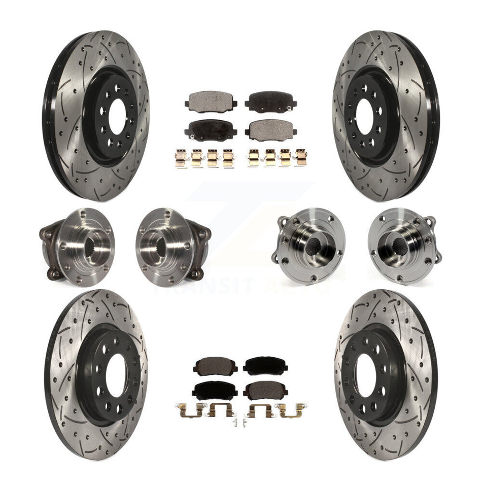 Front Rear Hub Bearings Assembly Coated Disc Brake Rotors And Ceramic Pads Kit (10Pc) For 2015-2017 Chrysler 200 AWD With 330mm Diameter Rotor KBB-111299