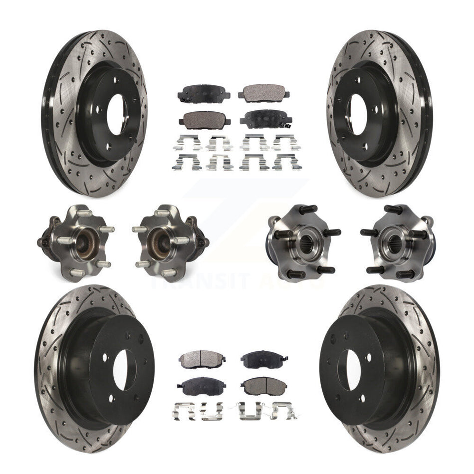 Front Rear Hub Bearings Assembly Coated Disc Brake Rotors And Ceramic Pads Kit (10Pc) For Nissan Sentra KBB-111308