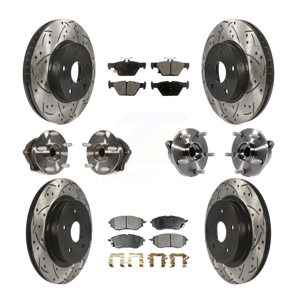 Front Rear Hub Bearings Assembly Coated Disc Brake Rotors And Ceramic Pads Kit (10Pc) For 2015 Subaru Legacy 2.5L KBB-111315