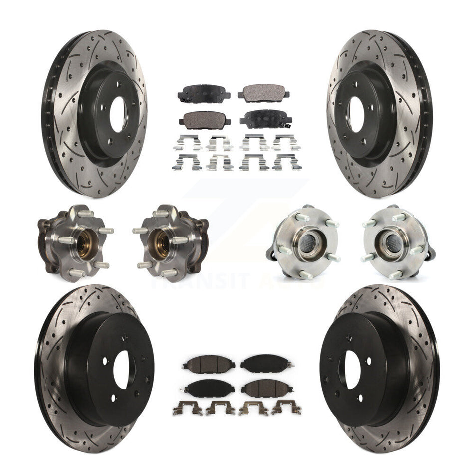Front Rear Hub Bearings Assembly Coated Disc Brake Rotors And Ceramic Pads Kit (10Pc) For Nissan Pathfinder Murano INFINITI QX60 JX35 KBB-111317