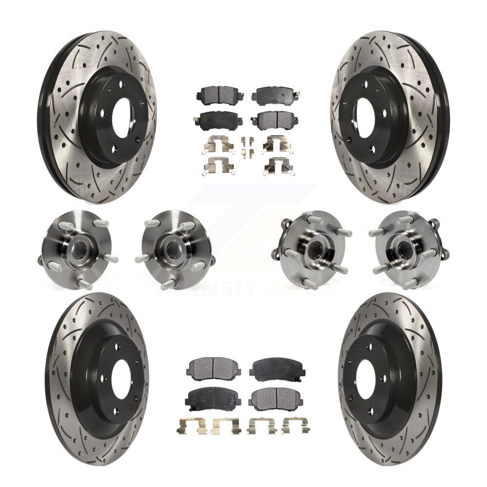 Front Rear Hub Bearings Assembly Coated Disc Brake Rotors And Ceramic Pads Kit (10Pc) For Mazda CX-5 AWD KBB-111319