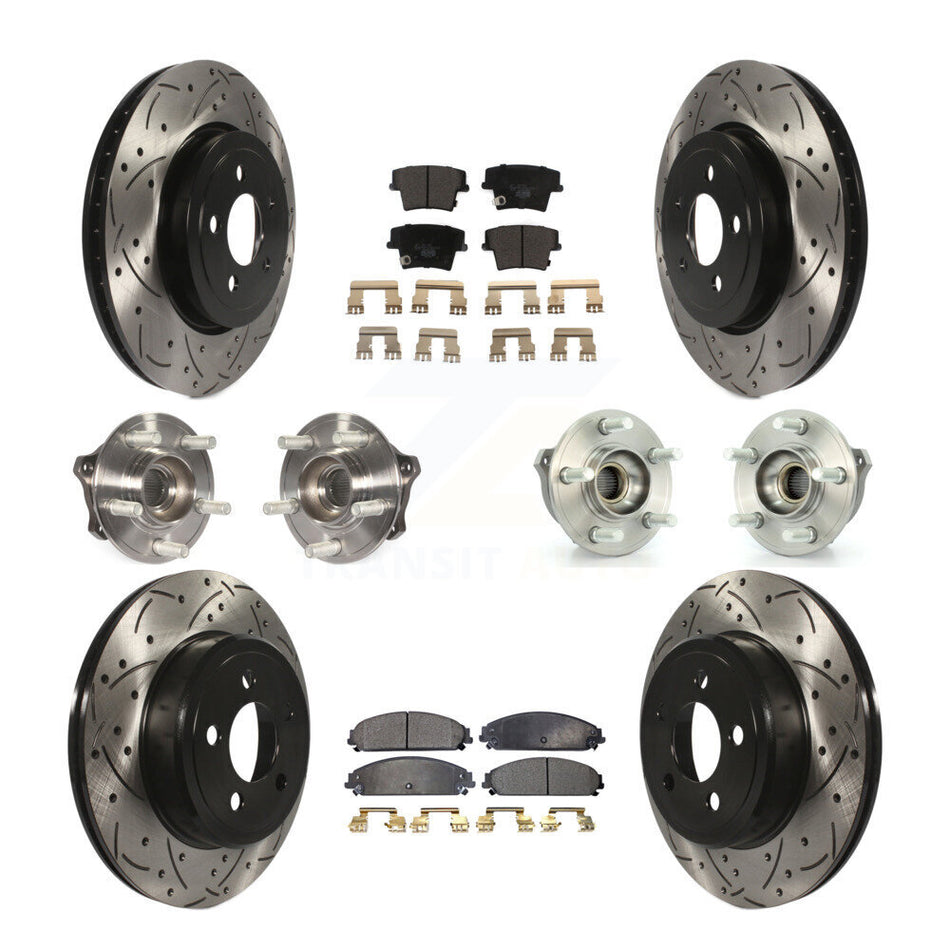 Front Rear Hub Bearings Assembly Coated Disc Brake Rotors And Ceramic Pads Kit (10Pc) For Dodge Charger Chrysler 300 Challenger KBB-111321