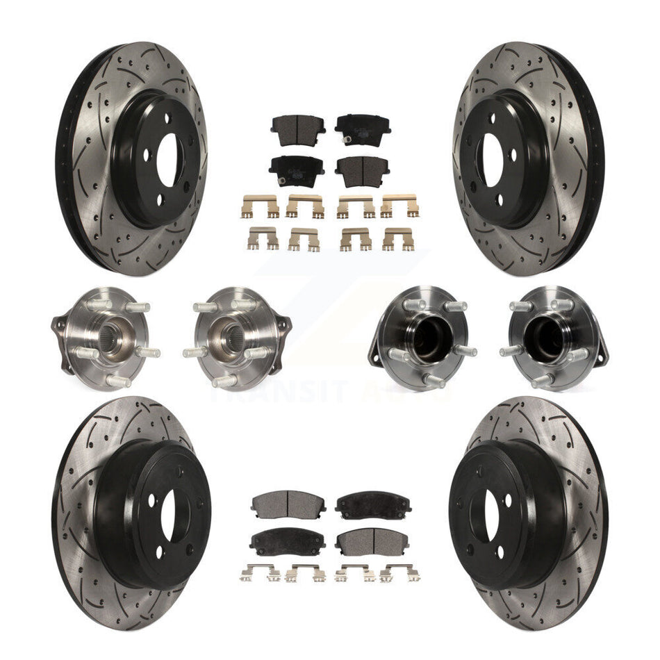 Front Rear Hub Bearings Assembly Coated Disc Brake Rotors And Ceramic Pads Kit (10Pc) For Dodge Charger Chrysler 300 Challenger KBB-111323