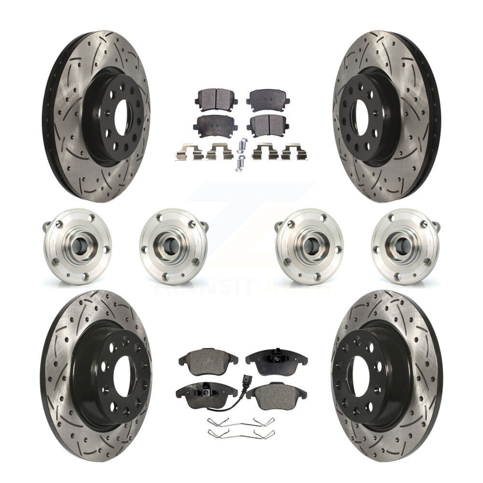 Front Rear Hub Bearings Assembly Coated Disc Brake Rotors And Ceramic Pads Kit (10Pc) For Volkswagen Tiguan Audi Q3 Quattro KBB-111335