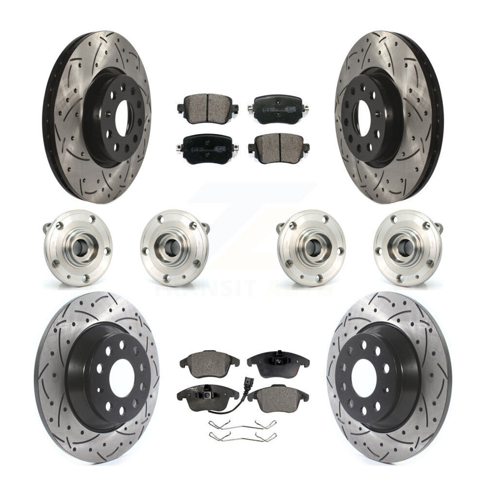 Front Rear Hub Bearings Assembly Coated Disc Brake Rotors And Ceramic Pads Kit (10Pc) For Audi Q3 Quattro KBB-111336