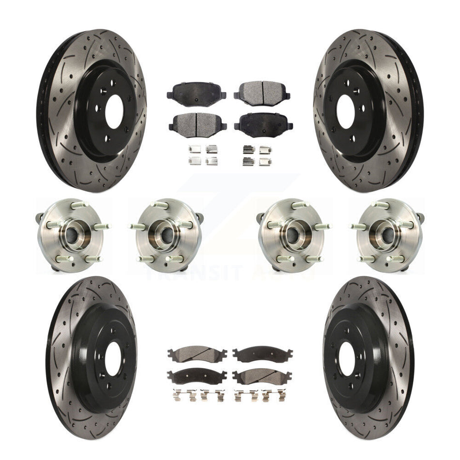 Front Rear Hub Bearings Assembly Coated Disc Brake Rotors And Ceramic Pads Kit (10Pc) For 2010-2012 Ford Taurus SHO KBB-111341