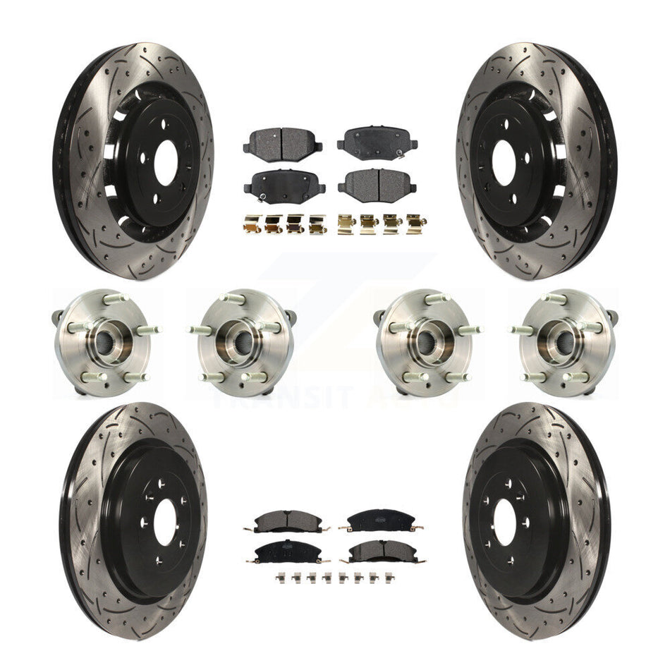 Front Rear Hub Bearings Assembly Coated Disc Brake Rotors And Ceramic Pads Kit (10Pc) For Ford Flex Taurus Lincoln MKS KBB-111345