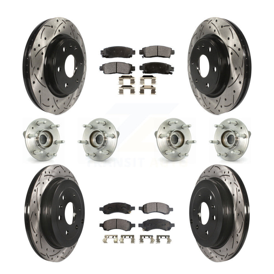Front Rear Hub Bearings Assembly Coated Disc Brake Rotors And Ceramic Pads Kit (10Pc) For Chevrolet Traverse GMC Acadia Buick Enclave Saturn Outlook Limited KBB-111346