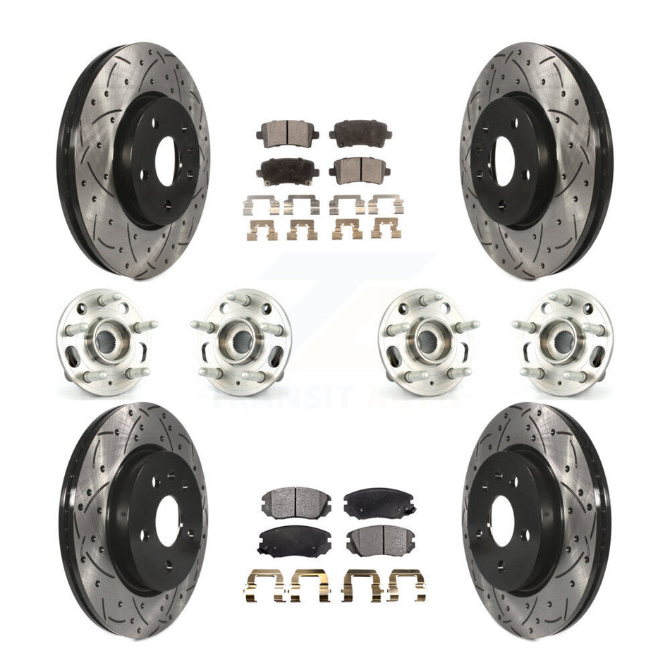 Front Rear Hub Bearings Assembly Coated Disc Brake Rotors And Ceramic Pads Kit (10Pc) For Chevrolet Malibu Impala Buick LaCrosse KBB-111350
