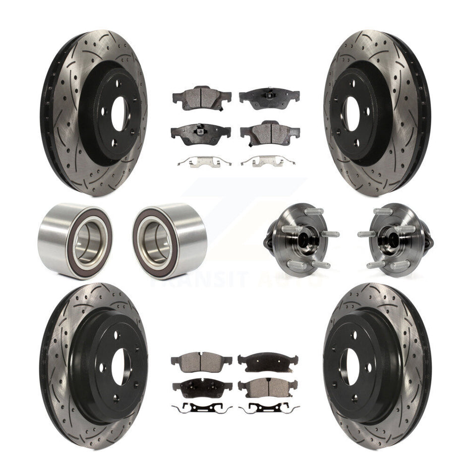 Front Rear Wheel Hub Bearings Assembly Coated Disc Brake Rotors And Ceramic Pads Shoes Kit (10Pc) For Dodge Durango Jeep Grand Cherokee KBB-111356