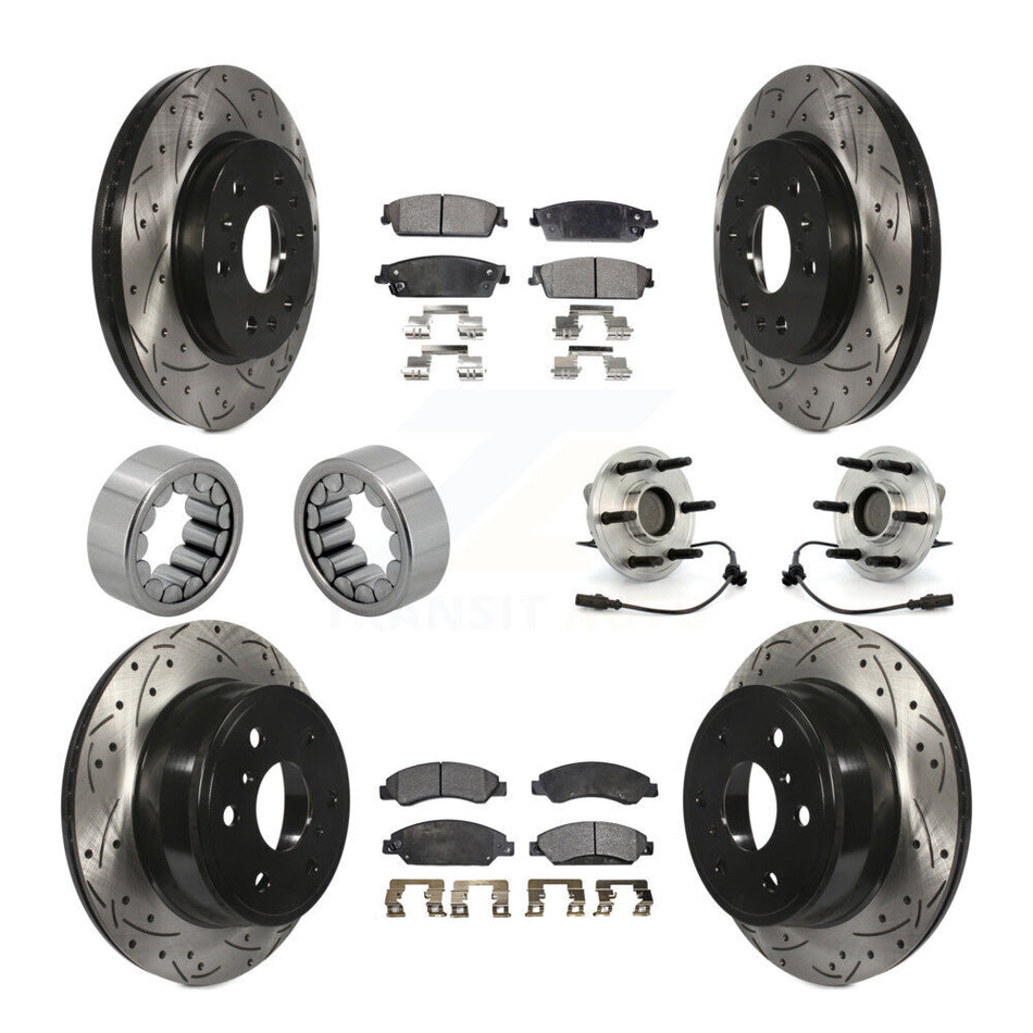 Front Rear Hub Bearing Coated Brake Rotor Pad Shoe Kit (10Pc) For Chevrolet Avalanche GMC KBB-111360