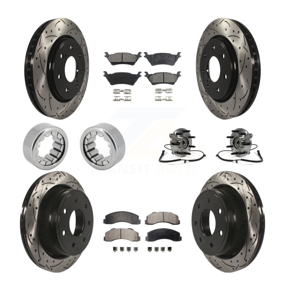 Front Rear Hub Bearing Coated Brake Rotor And Pad Shoe Kit (10Pc) For 2014 Ford F-150 4WD KBB-111378