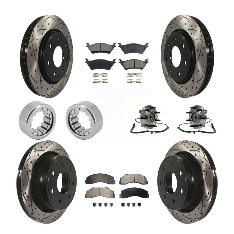 Front Rear Hub Bearing Coated Brake Rotor And Pad Shoe Kit (10Pc) For 2014 Ford F-150 4WD KBB-111378