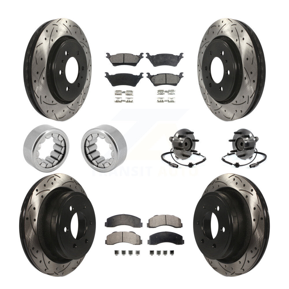 Front Rear Hub Bearing Coated Brake Rotor And Pad Shoe Kit (10Pc) For 2014 Ford F-150 RWD KBB-111404