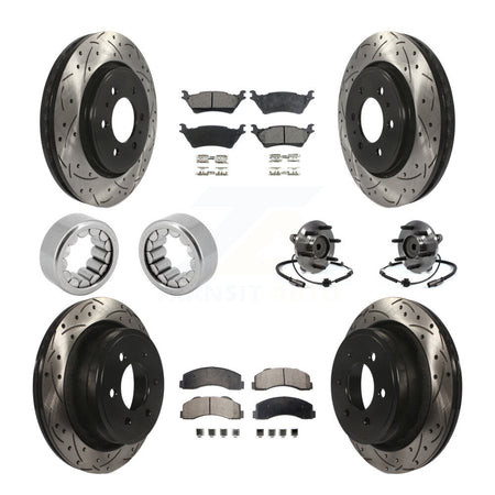 Front Rear Hub Bearing Coated Brake Rotor And Pad Shoe Kit (10Pc) For 2014 Ford F-150 RWD KBB-111404
