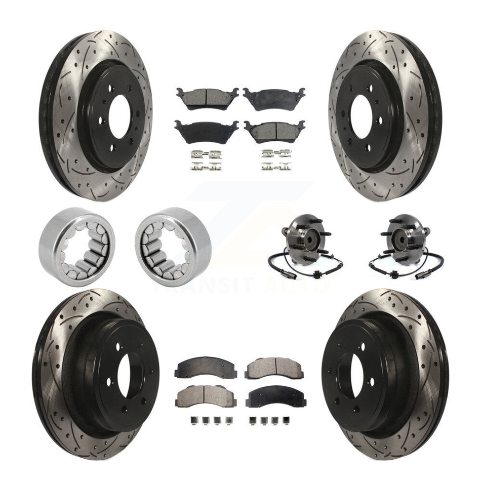 Front Rear Hub Bearing Coated Brake Rotor And Pad Shoe Kit (10Pc) For 2014 Ford F-150 RWD KBB-111404