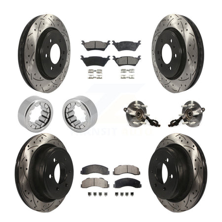 Front Rear Hub Bearings Coated Disc Brake Rotors And Pads Shoes Kit (10Pc) For Ford F-150 KBB-111412