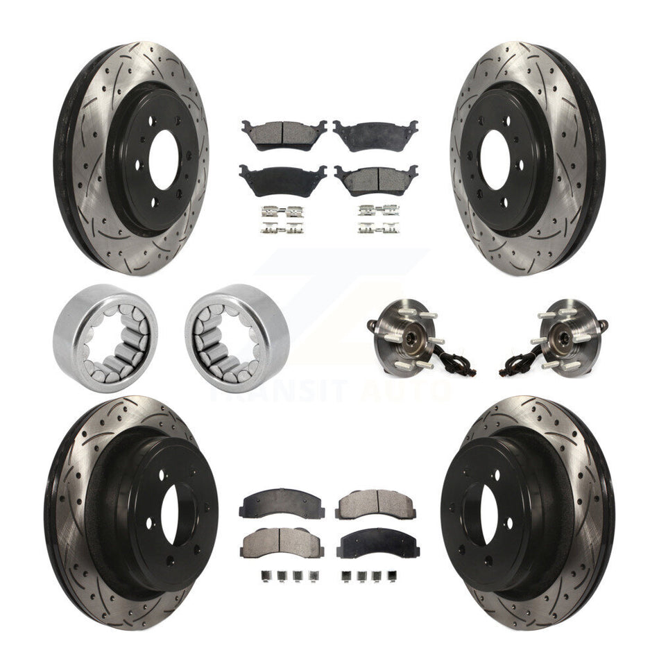 Front Rear Hub Bearings Coated Disc Brake Rotors And Pads Shoes Kit (10Pc) For Ford F-150 KBB-111412