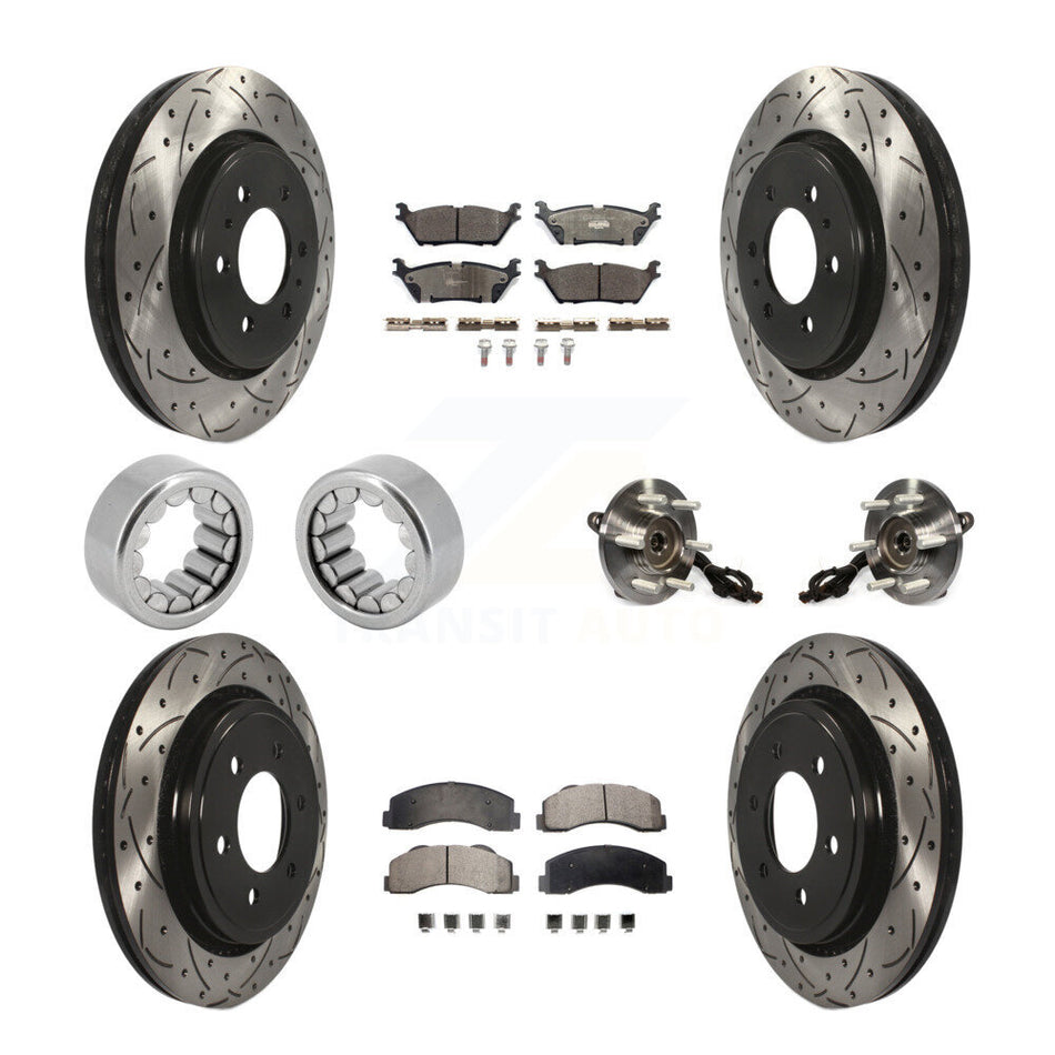 Front Rear Hub Bearings Coated Disc Brake Rotors And Pads Shoes Kit (10Pc) For Ford F-150 KBB-111413