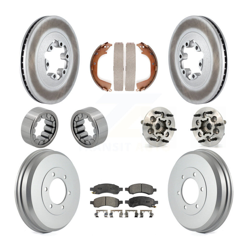 Front Rear Hub Bearing Coated Brake Rotor Pads Shoe Kit (10Pc) For Chevrolet Colorado GMC KBB-111427