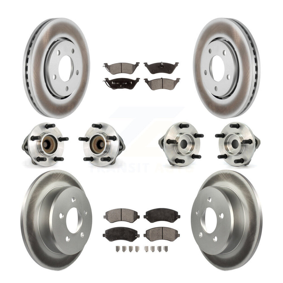 Front Rear Hub Bearings Assembly Coated Disc Brake Rotors And Semi-Metallic Pads Kit (10Pc) For Dodge Chrysler Town & Country Grand Caravan Voyager KBB-111460