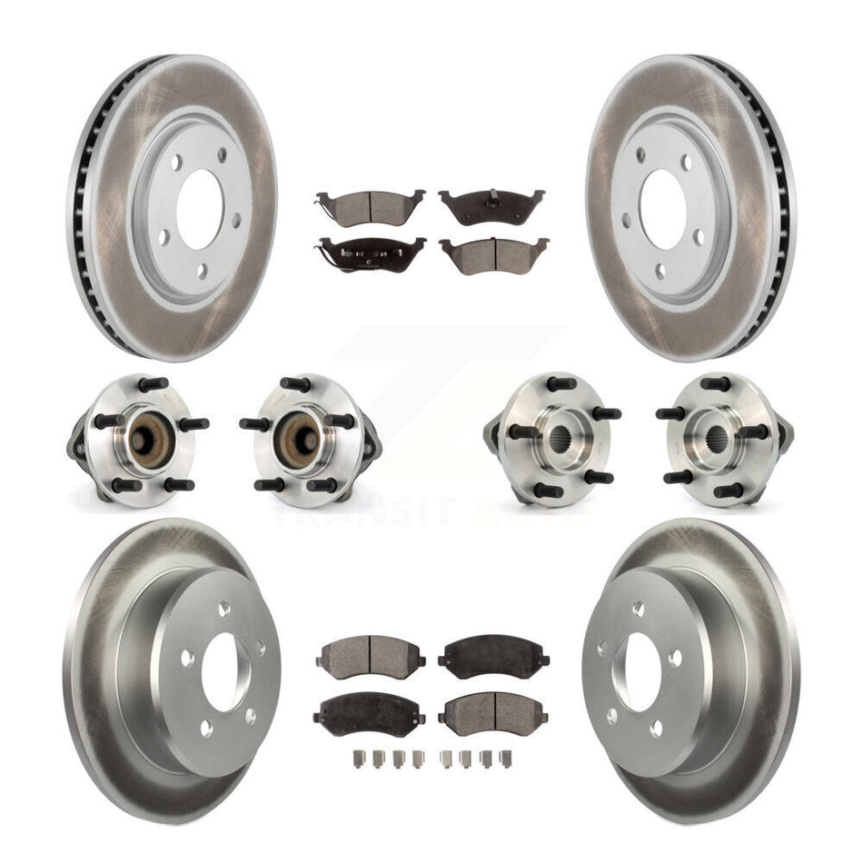 Front Rear Hub Bearings Assembly Coated Disc Brake Rotors And Semi-Metallic Pads Kit (10Pc) For 2006 Dodge Grand Caravan Drum rear brakes with 4-Wheel ABS KBB-111461
