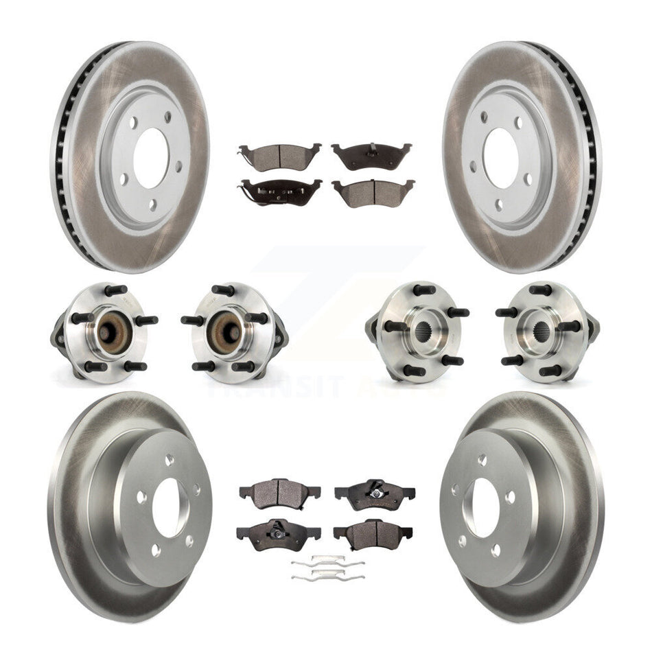 Front Rear Hub Bearings Assembly Coated Disc Brake Rotors And Semi-Metallic Pads Kit (10Pc) For Dodge Grand Caravan Chrysler Town & Country KBB-111462