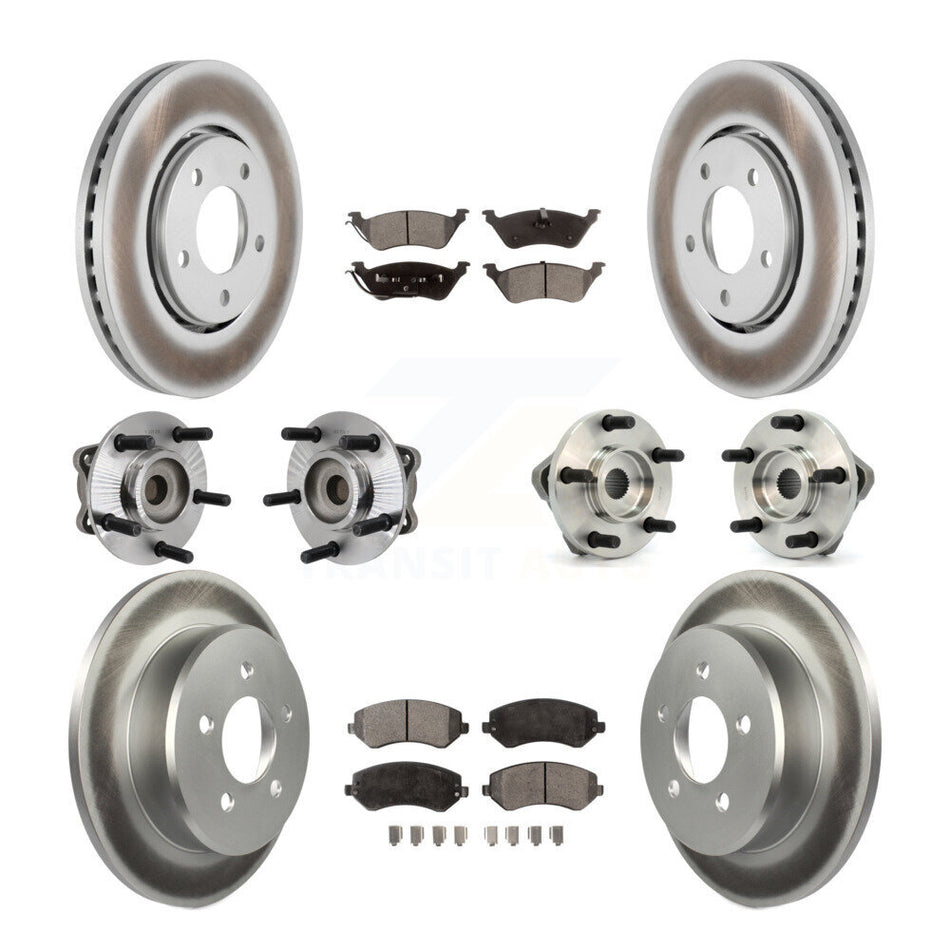Front Rear Hub Bearings Assembly Coated Disc Brake Rotors And Semi-Metallic Pads Kit (10Pc) For Chrysler Town & Country Dodge Grand Caravan KBB-111463