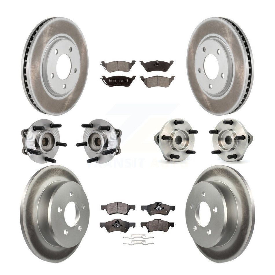 Front Rear Hub Bearings Assembly Coated Disc Brake Rotors And Semi-Metallic Pads Kit (10Pc) For Dodge Grand Caravan Chrysler Town & Country KBB-111466