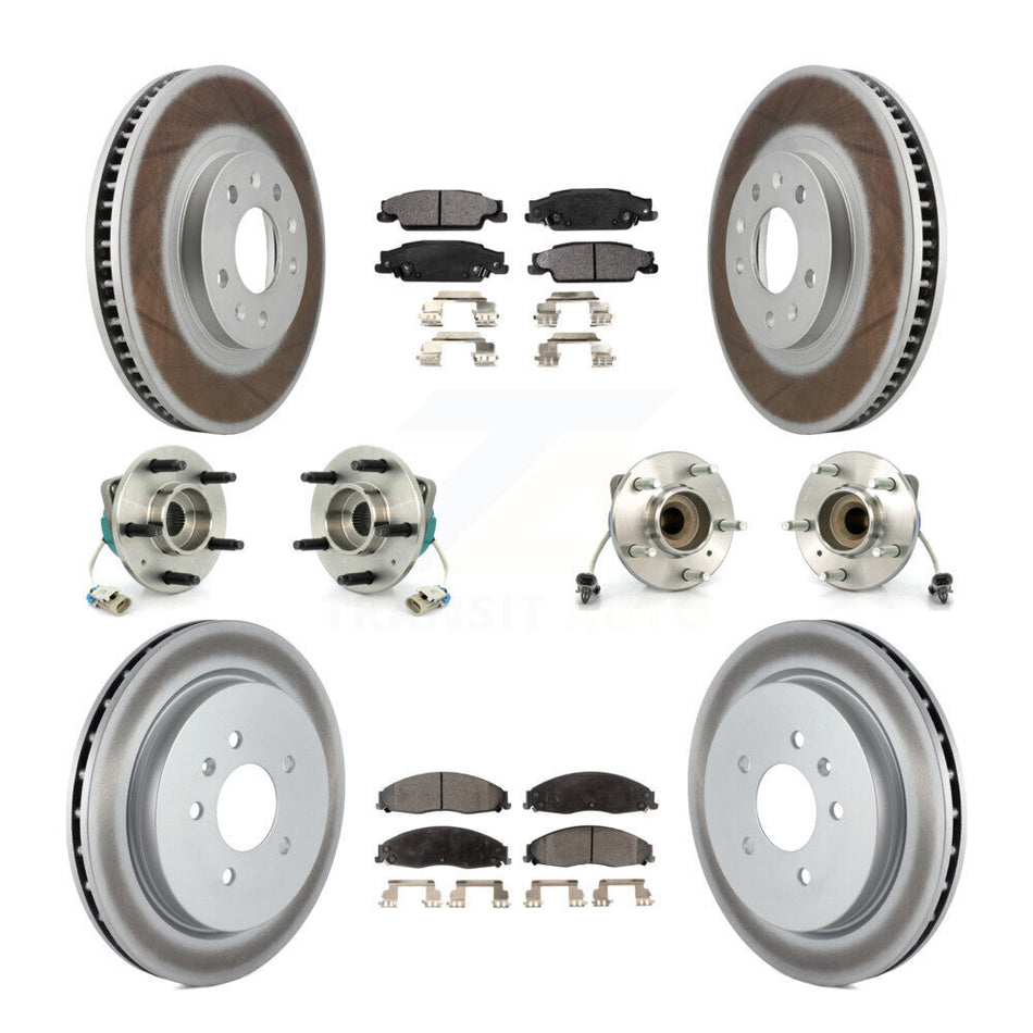 Front Rear Hub Bearings Assembly Coated Disc Brake Rotors And Semi-Metallic Pads Kit (10Pc) For Cadillac CTS With Standard Suspension KBB-111470