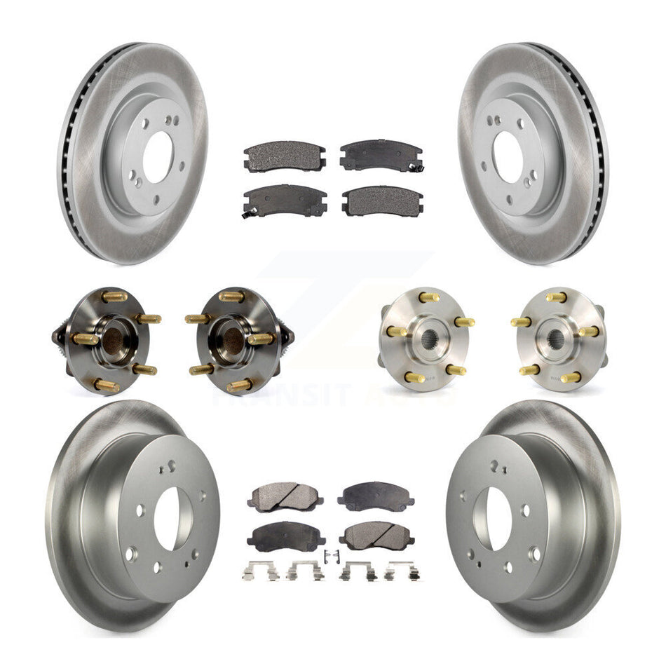 Front Rear Hub Bearings Assembly Coated Disc Brake Rotors And Semi-Metallic Pads Kit (10Pc) For 2006 Mitsubishi Eclipse 2.4L To 10 31 05 KBB-111491