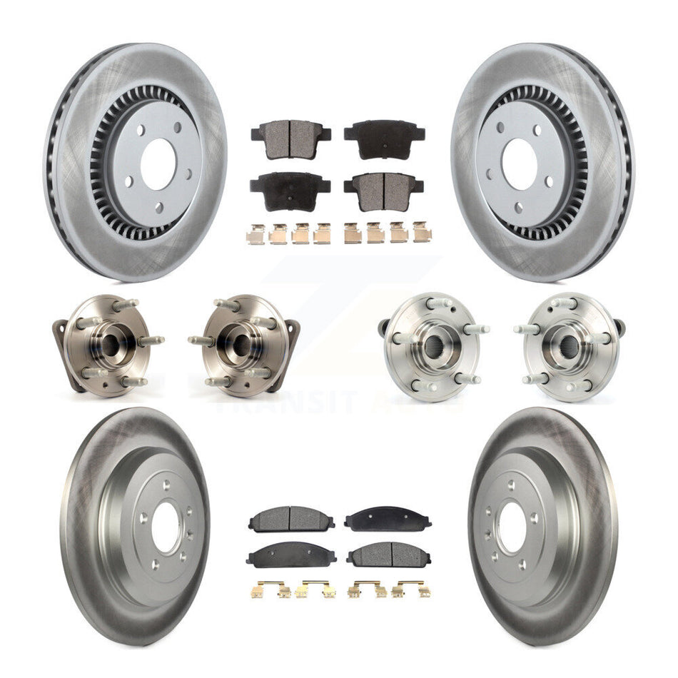 Front Rear Hub Bearings Assembly Coated Disc Brake Rotors And Semi-Metallic Pads Kit (10Pc) For Ford Five Hundred Freestyle Taurus Mercury Montego X Sable FWD KBB-111506