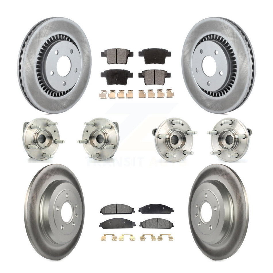 Front Rear Hub Bearings Assembly Coated Disc Brake Rotors And Semi-Metallic Pads Kit (10Pc) For Ford Five Hundred Freestyle Taurus Mercury Montego X Sable AWD KBB-111507
