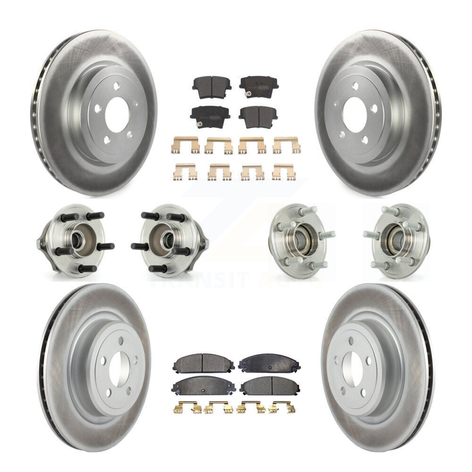 Front Rear Hub Bearings Assembly Coated Disc Brake Rotors And Semi-Metallic Pads Kit (10Pc) For 2006-2008 Dodge Charger RWD with 5.7L 3.5L With Police Package KBB-111510