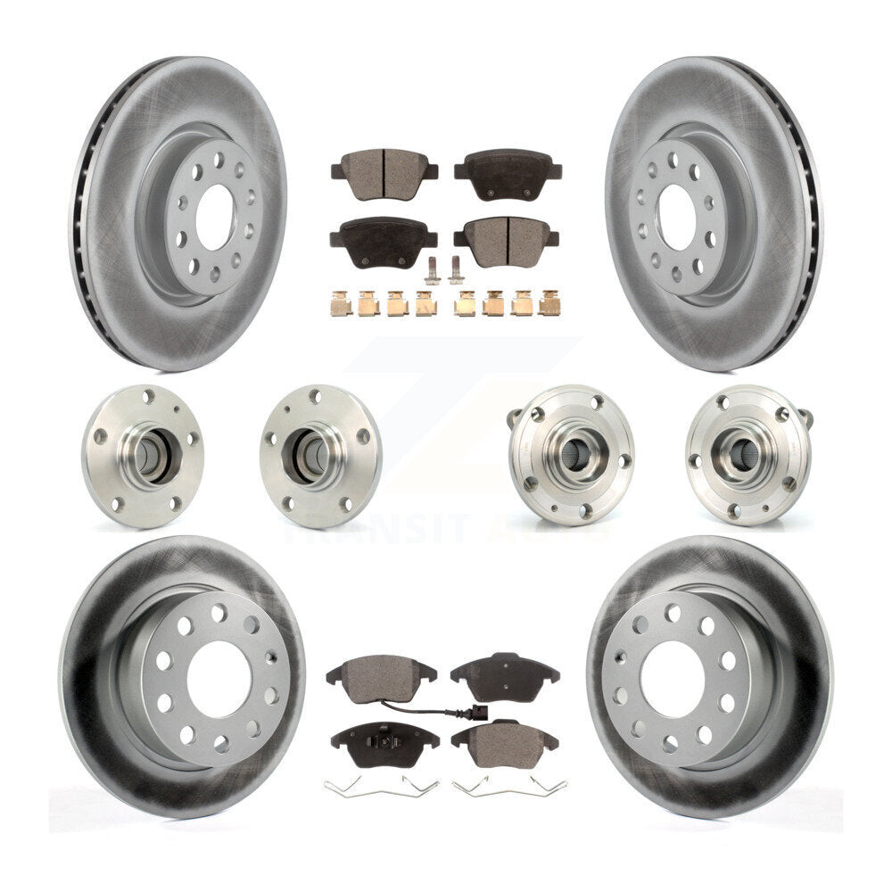 Front Rear Hub Bearing Coated Brake Rotor Pads Kit (10Pc) For 17-18 Volkswagen Jetta 2.0L KBB-111532