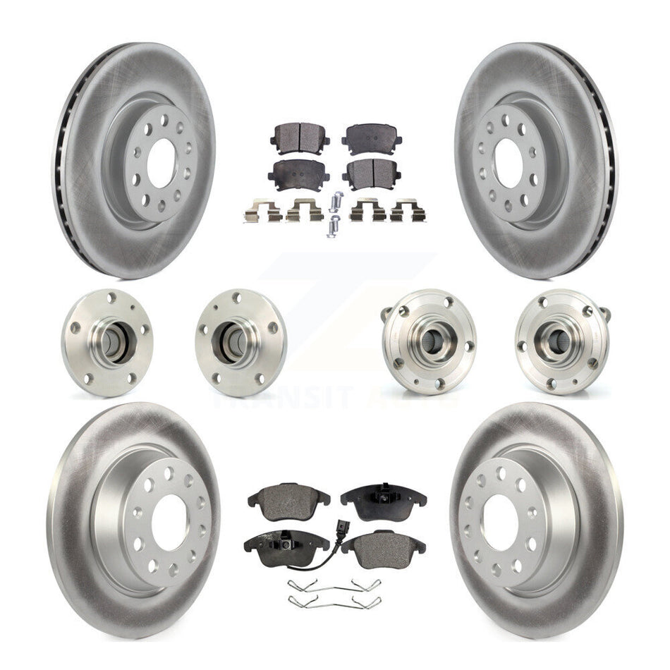 Front Rear Hub Bearings Assembly Coated Disc Brake Rotors And Semi-Metallic Pads Kit (10Pc) For Volkswagen Tiguan Audi Q3 KBB-111534