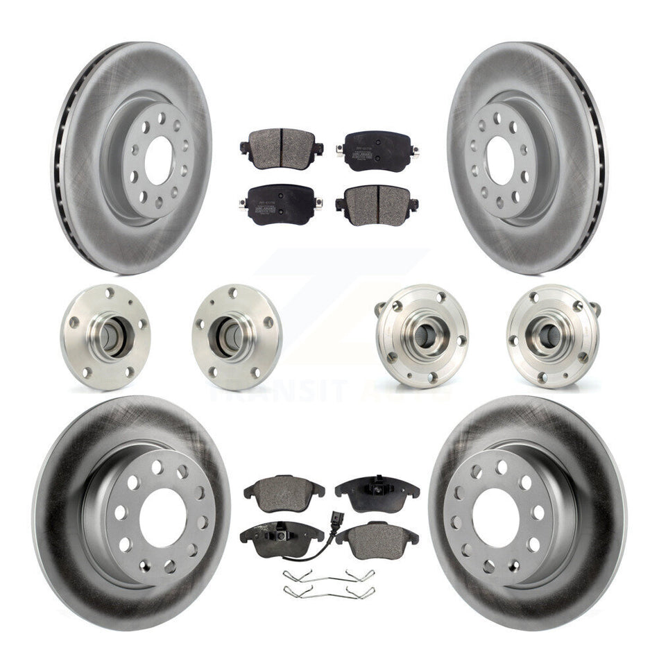 Front Rear Hub Bearings Assembly Coated Disc Brake Rotors And Semi-Metallic Pads Kit (10Pc) For Volkswagen Passat KBB-111536