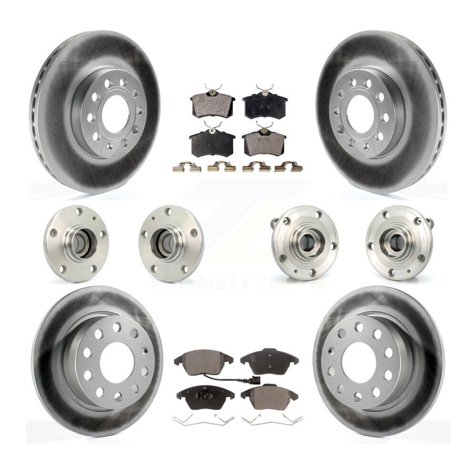 Front Rear Hub Bearings Assembly Coated Disc Brake Rotors And Semi-Metallic Pads Kit (10Pc) For Volkswagen Jetta Beetle KBB-111539