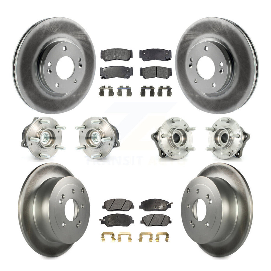 Front Rear Hub Bearings Assembly Coated Disc Brake Rotors And Semi-Metallic Pads Kit (10Pc) For 2007-2009 Hyundai Santa Fe FWD KBB-111544